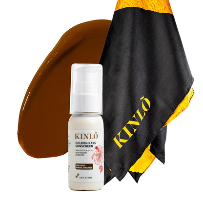 Kinlo Protect Your Melanin Gift Set (Deep) with Neck Scarf | Golden Rays Sunscreen in SPF 50+ Tinted Sunscreen for Face with SPF 50 with Black Silk Scarf Gift Set for Women