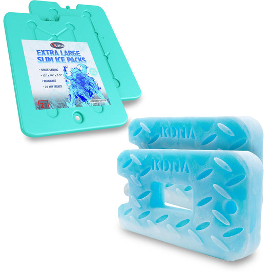 Kona (Set of 4) XL Slim + Blue Ice Packs - XL Slim, Turquoise Ice Packs & (2 lb) Small Blue Ice Packs - Refreezable & Reusable for Coolers - Perfect for The Beach, Camping Trips, and Sports Events