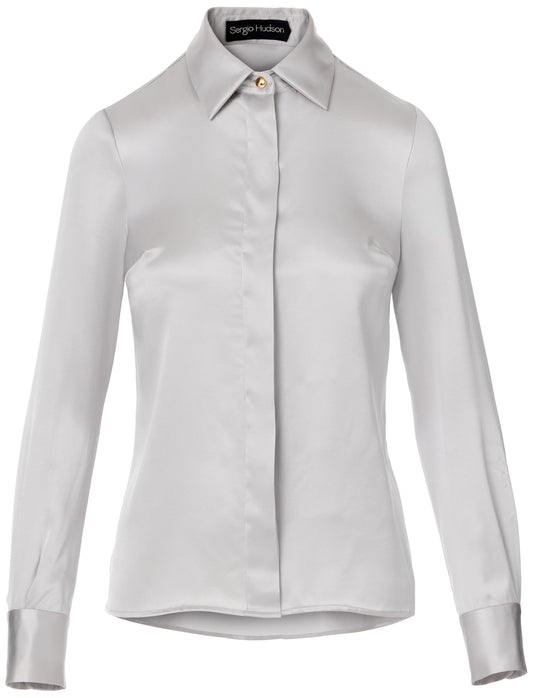 Sergio Hudson, Silk Button Down Blouse, 2, Silver