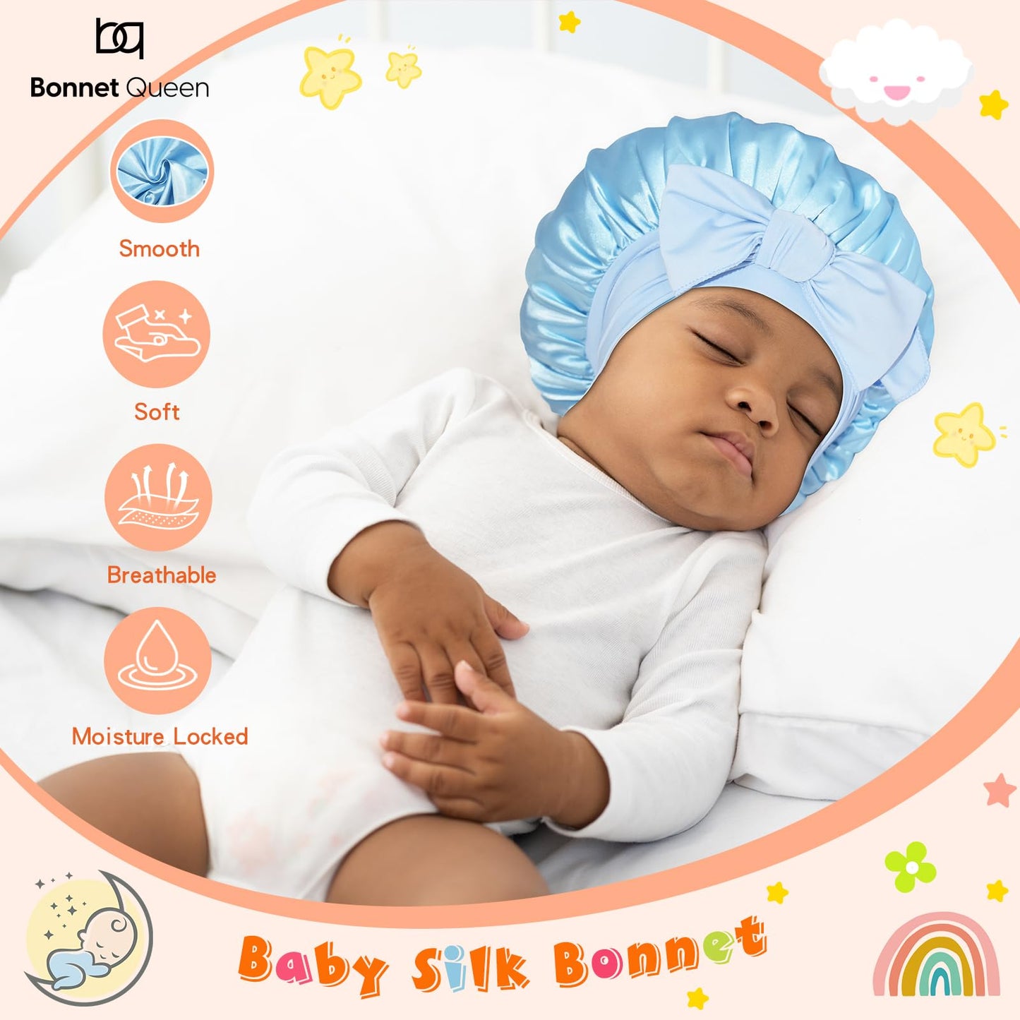 BONNET QUEEN Baby Bonnet Kids Bonnet Double Layer Silk Bonnet for Sleeping Satin Bonnet Adjustable Silk Hair Wrap with Tie Band 2Pcs 6-12 Months Hot Pink+Light Blue