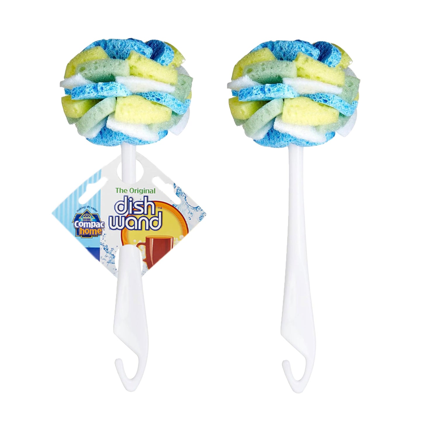 COMPAC HOME Dish Wand Plus Cello, Foam & Scour Sponge Petals Brush and Clean Dishes, Pots, Bottles, & Glassware, 2 Count