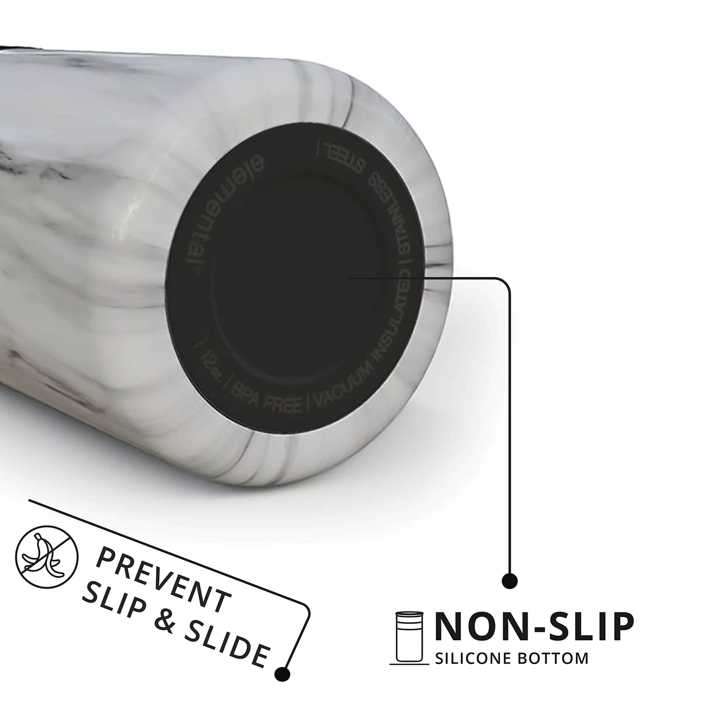 Elemental Artisan Insulated Tumbler, Triple Wall Coffee Travel Mug, Reusable Stainless Steel Coffee Tumbler with Ceramic Lid, Thermal Coffee Cups for Hot (6 Hrs) & Cold (18 Hrs), 12oz - White Marble