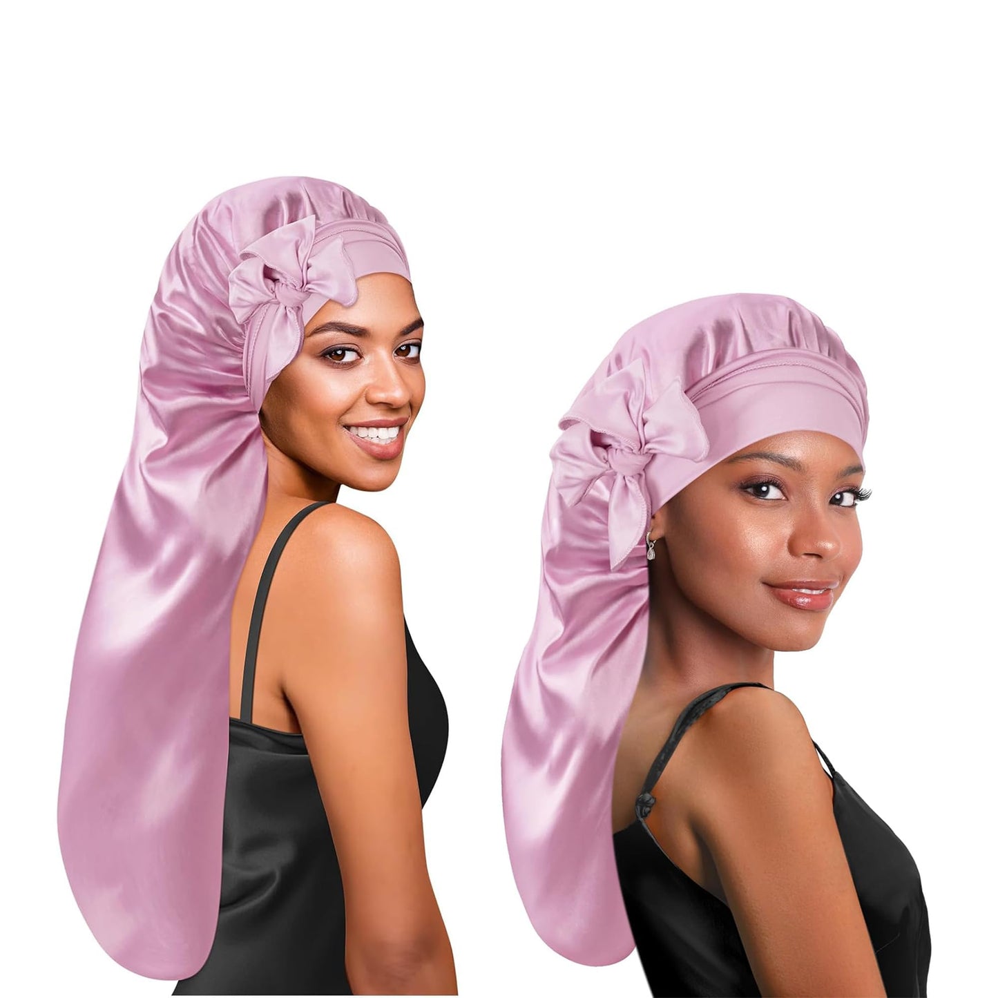 BONNET QUEEN Braid Bonnet and Long Bonnet Foldable Extra Long Silk Bonnet for Braids Satin Bonnet for Sleeping Hair Bonnet with Tie Band Long Sleep Cap