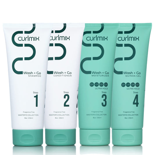 CurlMix Wash & Go System - Curly Hair Shampoo & Conditioner Set with Hydrating Moisturizer & Strong Hold Quinoa Gel -Fragrance-Free - Ultra Hold