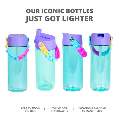 Elemental Leak Proof Water Bottles for Kids - Splash Kids Water Bottle for School with Pop-it Handle - BPA Free Tritan Plastic Reusable Water Bottle with Straw - Blue Tie Dye - 18oz