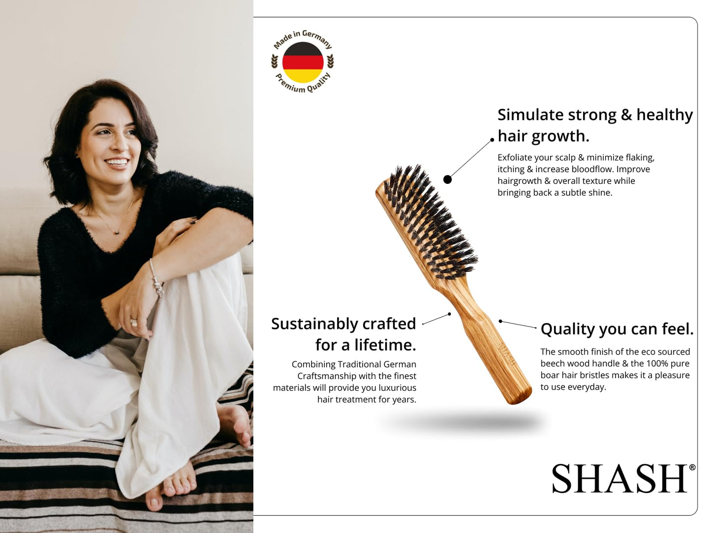 Since 1869 Hand Made in Germany - 100% Boar Bristle Hair Brush, Suitable For Thin To Normal Hair - Naturally Conditions Hair, Improves Texture, Exfoliates, Soothes and Stimulates the Scalp