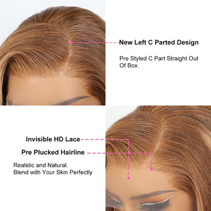 BLY Hihglight Afro Kinky Curly Bob Wigs C Part 13x6 HD Lace Front Wig 14 Inch Pre Plucked Thick Short Curly Bob Hair 4/27 Ombre Colored Wig for Women 180 Density