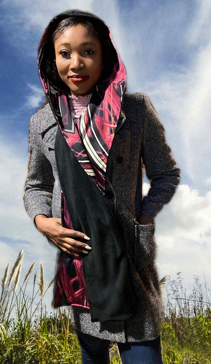 Reversible Hooded Scarf - Red beams