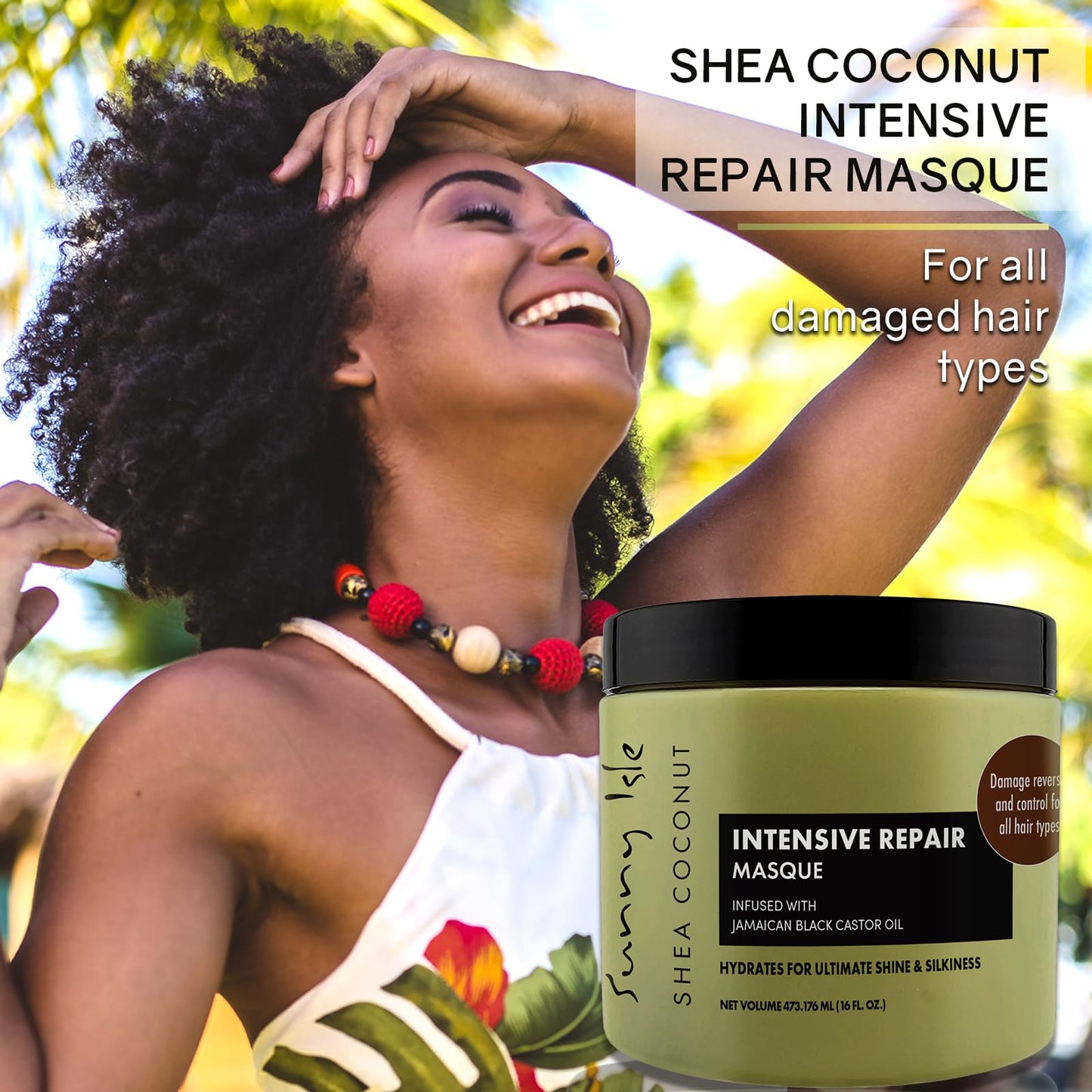 Sunny Isle Shea Coconut Intensive Repair Masque 16oz | Jamaican Black Castor Oil Infused | Deeply Conditions, Repairs, Hydrates, Strengthens Damaged Hair | Adds Shine & Body