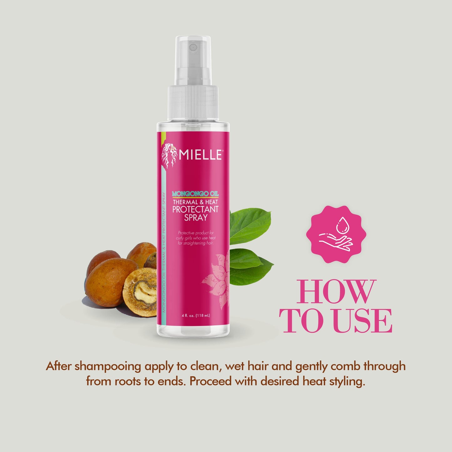 Mielle Mongongo Oil Thermal & Heat Protectant Spray, Protects Hair from Heat Damage, Intense Heat Defense, Curl Pattern Protection, Safe for All Hair Types, 4 Ounce