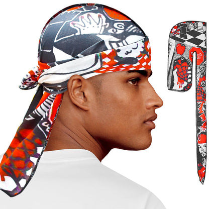 Silk Durag for Men Women, Printed Do Rag with Long Tail Durag Hip Hop Satin Durag Bandana Hat Satin 360 Waves Durag Headwrap