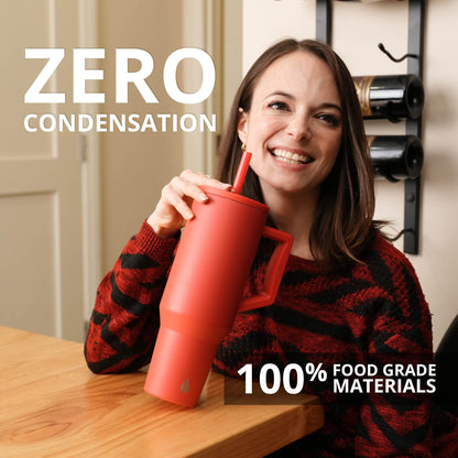 Elemental 40 oz Tumbler with Handle and Straw - Spill Proof Insulated Stainless Steel Commuter for Hot and Cold Beverages - Travel Coffee Mug with 2 Straws & Spill Proof Lid - 40oz - Red