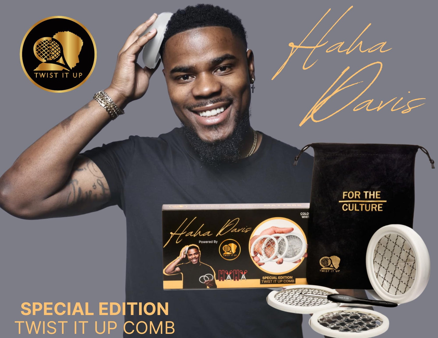 HaHa Davis Twist It Up Comb - Special Edition, V5 Modular Dome Comb for Black Men's Curls - Alternative to Hair Sponges and Tennis Racket Twist Combs