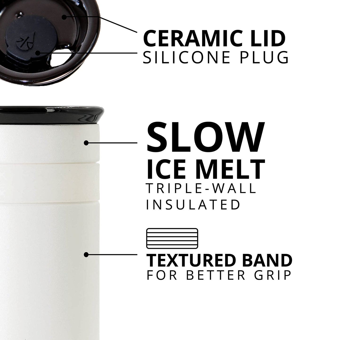 Elemental Artisan Insulated Tumbler, Triple Wall Coffee Travel Mug, Reusable Stainless Steel Coffee Tumbler with Ceramic Lid, Thermal Coffee Cups for Hot (6 Hrs) & Cold (18 Hrs), 12oz - Matte White