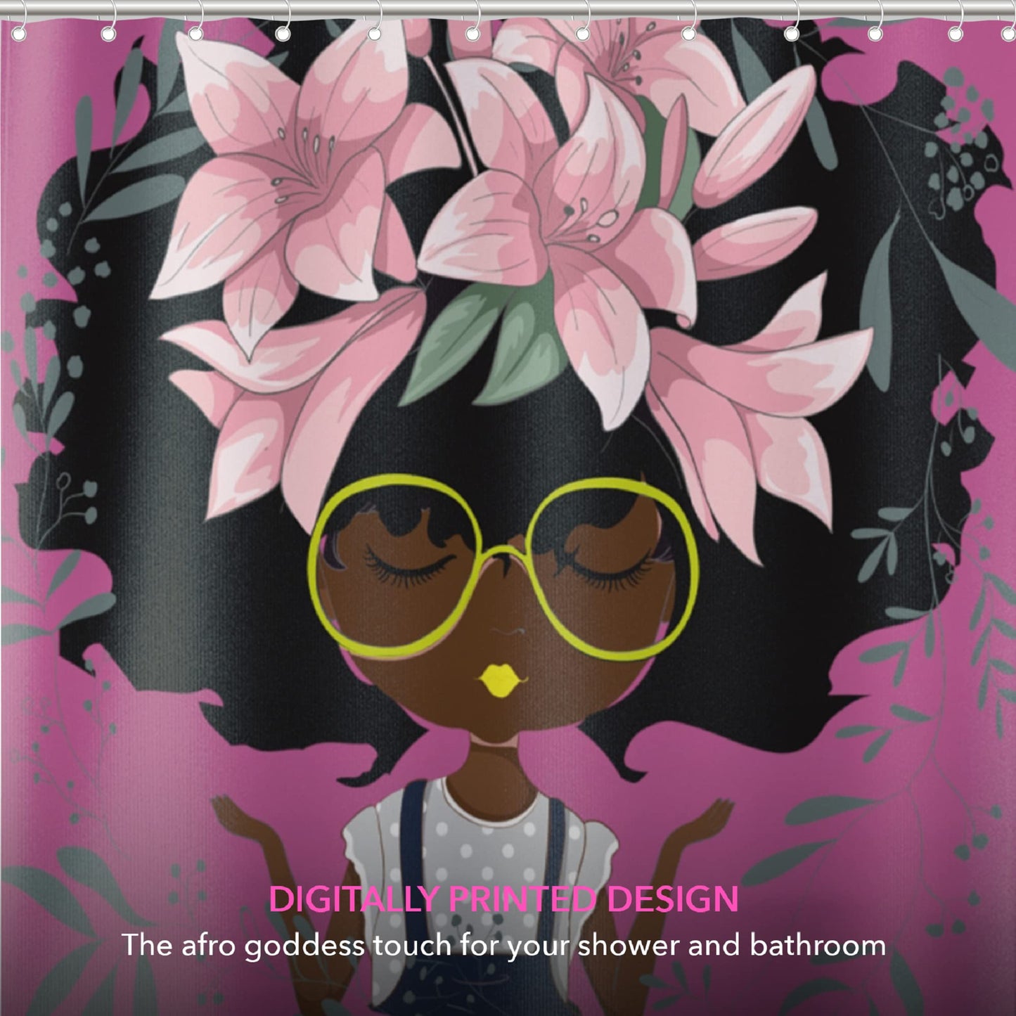 Pardon My Fro Lily Shower Curtain - 100% Polyester Fabric Shower Curtains with Print - Hotel & Home One Piece Hookless Shower Curtains w/ 12 Grommets, Chic Style Bathroom Curtain (Pink 71"×71")