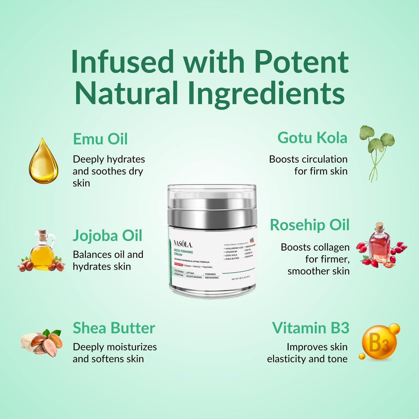 Nasola Neck Firming Cream with Retinol Collagen & Hyaluronic Acid Lifting - Turkey, Saggy Neck Tightener, Skin Tightening Cream, Anti Aging Moisturizer for Décolleté, 1.85 Fl Oz