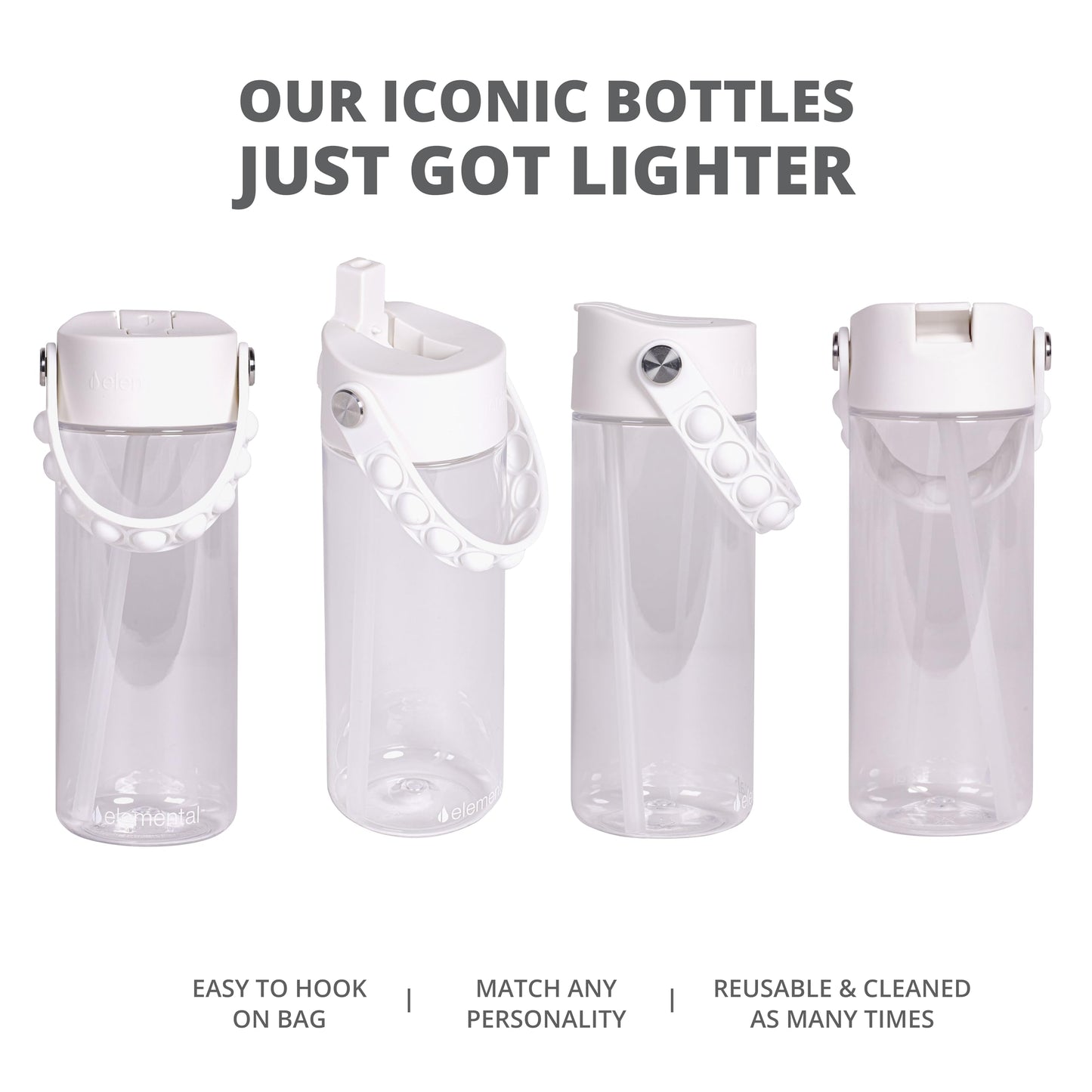 Elemental Leak Proof Water Bottles for Kids - Splash Kids Water Bottle for School with Pop-it Handle - BPA Free Tritan Plastic Reusable Water Bottle with Straw - Clear - 18oz