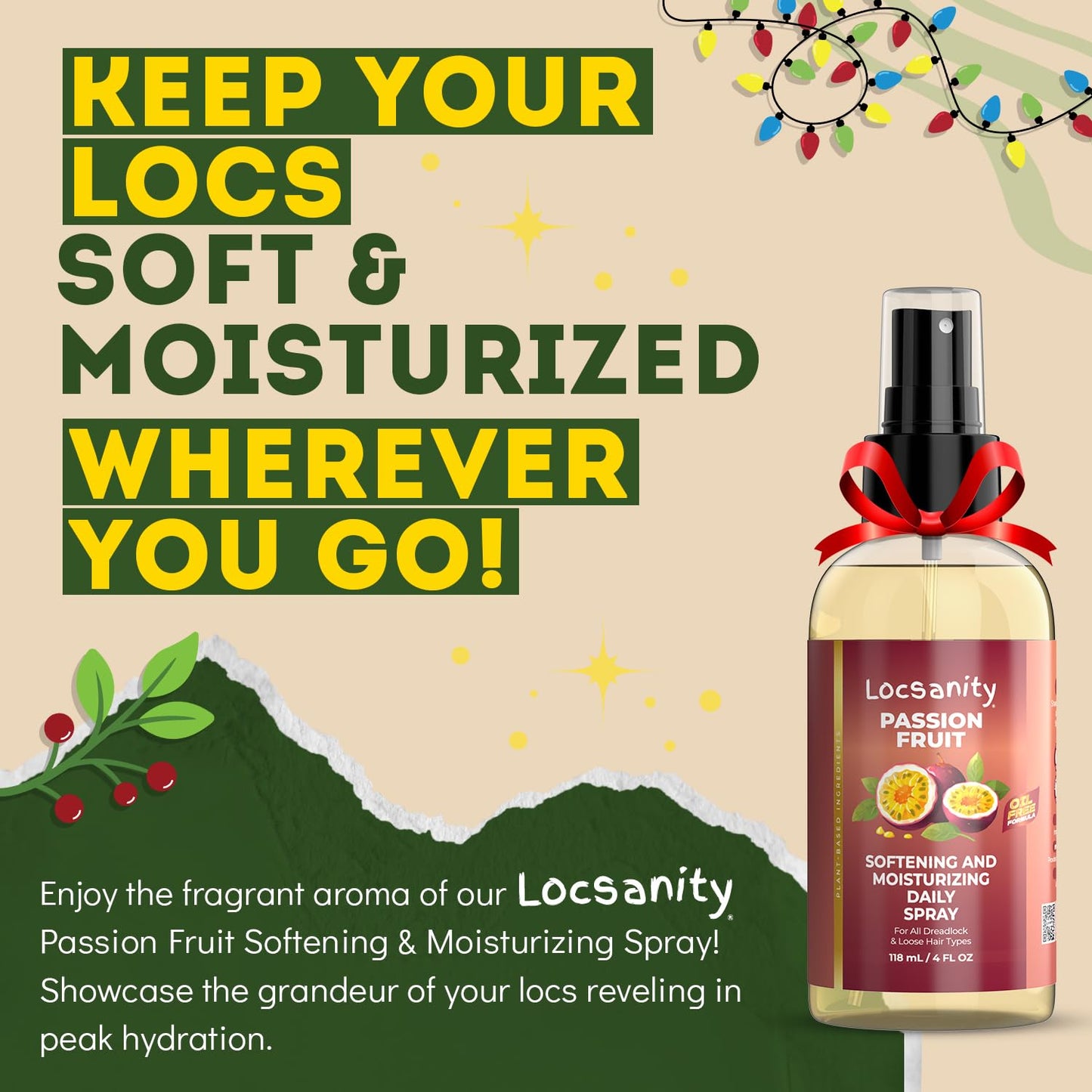 Locsanity Daily Moisturizing Spray for Dull, Dry Locs – Trial Size Passion Fruit Hair and Scalp Moisturizer for Dreadlocks, Sisterlocks, Microlocks, Braids to Control Oil and Frizz (4 fl oz)