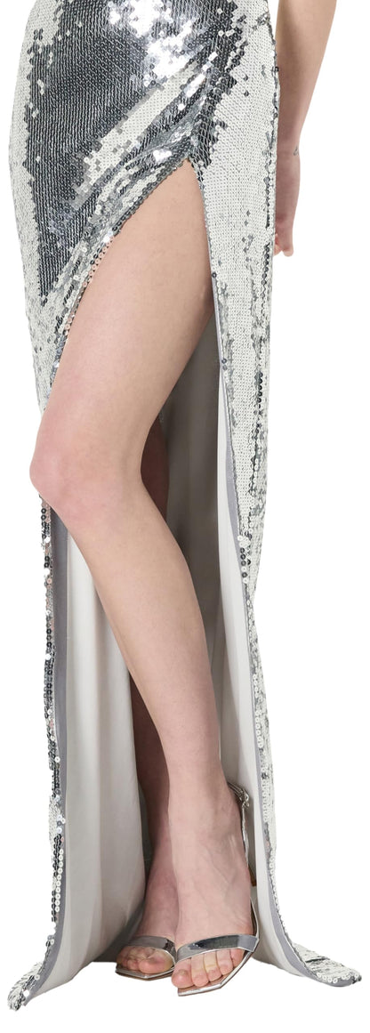 Sergio Hudson, Short Sleeve Sequin Gown, 8, Silver