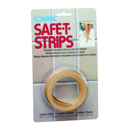 Compac Safe-T-Strips Beige Bath Treads Permanent Adhesive Vinyl, 3/4 Inches X 17 Inches, 8 Count