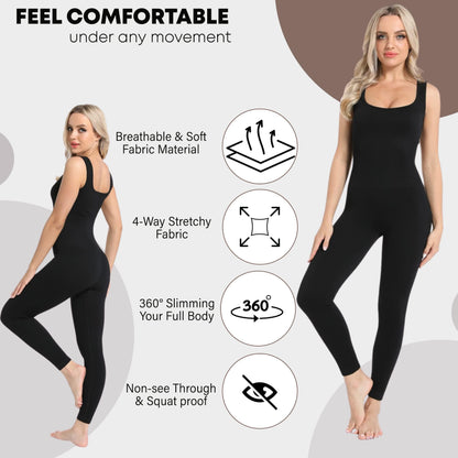 Soo slick Jumpsuits for Women - Tummy Control Square Neck Ribbed Sleeveless | Shapewear Rompers One Piece Women's Workout Clothes (X-Small)