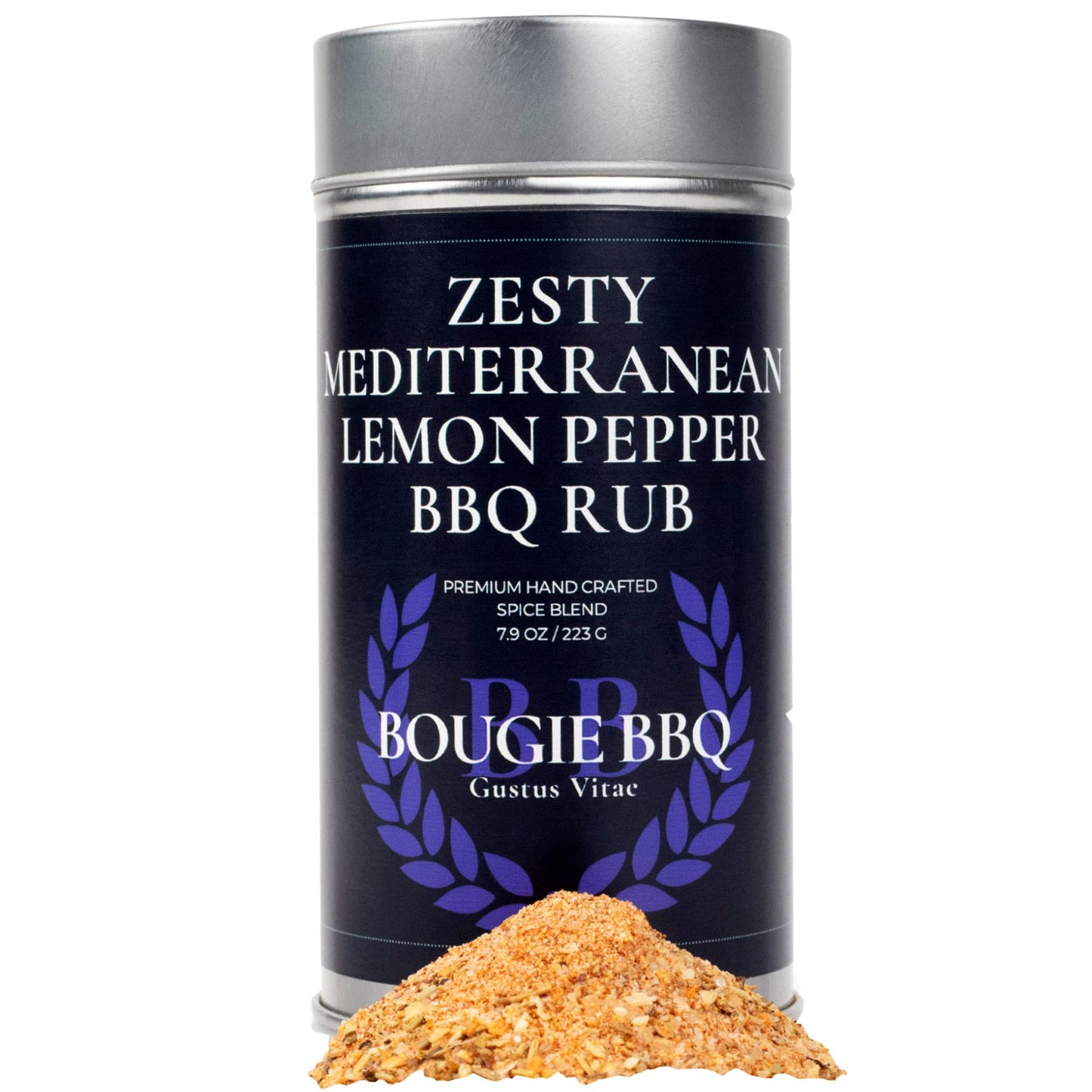 Zesty Mediterranean Lemon Pepper BBQ Rub & Seasoning | Gourmet Seasoning | Artisan Spice Blend | All Natural | Non GMO | 7.9 oz (223g) | Small Batch | Bougie BBQ | Gustus Vitae | #842