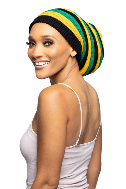 Jamaican Roots Slouchy Beanie Tam Black Green Gold for Men & Women