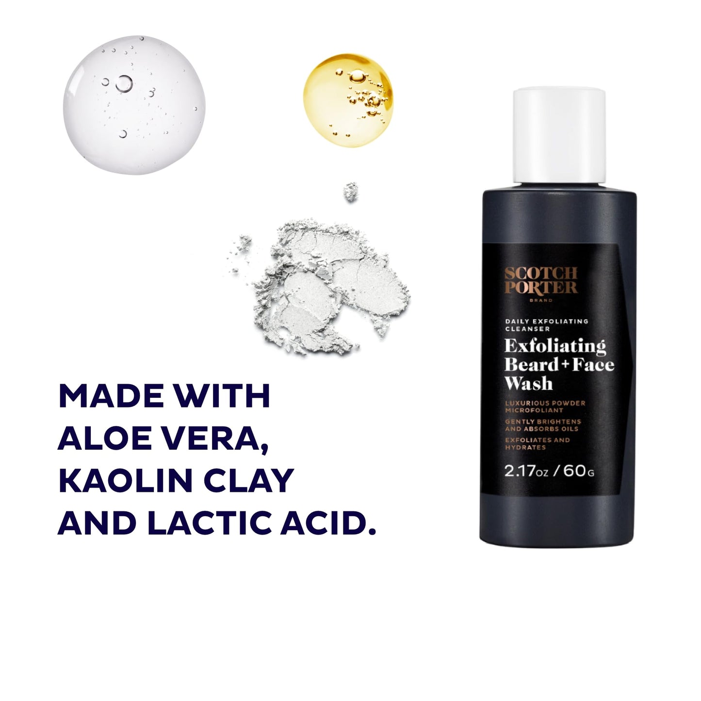 Scotch Porter Exfoliating Beard Wash & Face Cleanser for Men, Travel Friendly | Formulated with Non-Toxic Ingredients, Free of Parabens, Sulfates & Silicones | Vegan | 2.17 oz Bottle