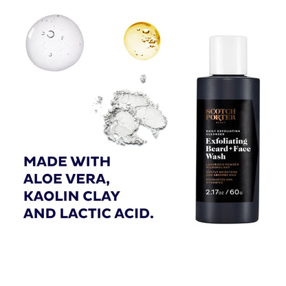 Scotch Porter Exfoliating Beard Wash & Face Cleanser for Men, Travel Friendly | Formulated with Non-Toxic Ingredients, Free of Parabens, Sulfates & Silicones | Vegan | 2.17 oz Bottle
