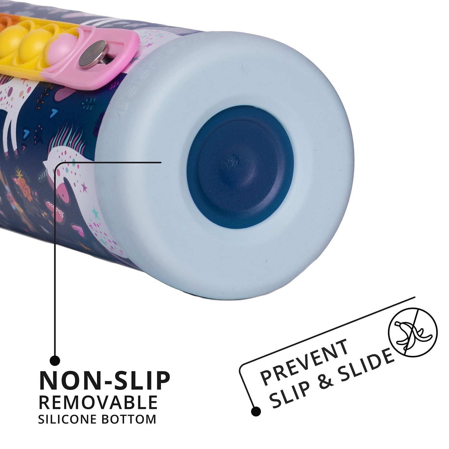 Elemental Iconic Kids Insulated Water Bottle with Straw Lid & Stress Reliever Pop-It Handle, Leak-Proof When Closed Water Bottle Kids - Stainless Steel Water Bottle For Kids, 14oz - Unicorn