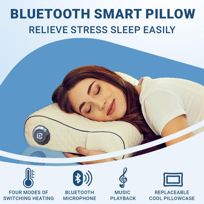 PillowCoach2 Smart Memory Foam Pillow with Bone Conduction Bluetooth Speaker, Heat Adjustment via Switch, and Two Cooling Effect Polyethylene Fiber Material Pillow Covers