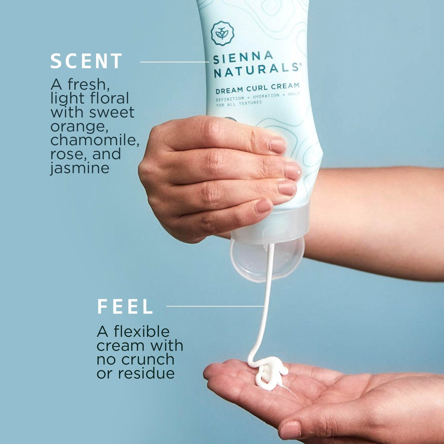 Sienna Naturals - Dream Curl Cream – Lightweight Curl Defining & Hydrating Styling Cream – Enhances Curls, Reduces Frizz & Adds Soft Hold – Clean, Vegan & Silicone-Free, 6oz