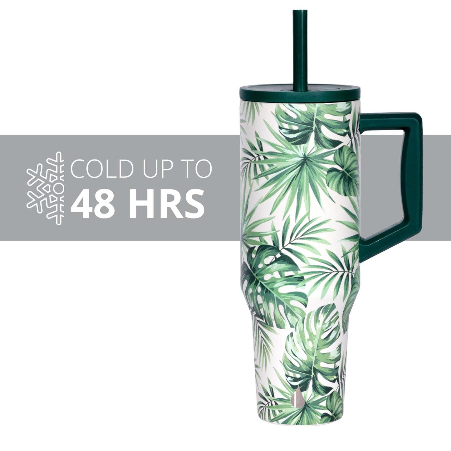 Elemental 40oz Tumbler with Handle and Straw - Spill Proof Insulated Stainless Steel Commuter for Hot & Cold Beverages - Travel Coffee Mug with 2 Straws & Spill Proof Lid - 40 oz - Monstera