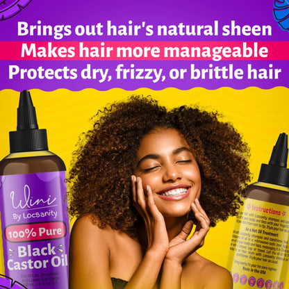 Locsanity Wini Pure 100% Cold Pressed Jamaican Black Castor Oil For Hair and Skin, 4 Fl Oz