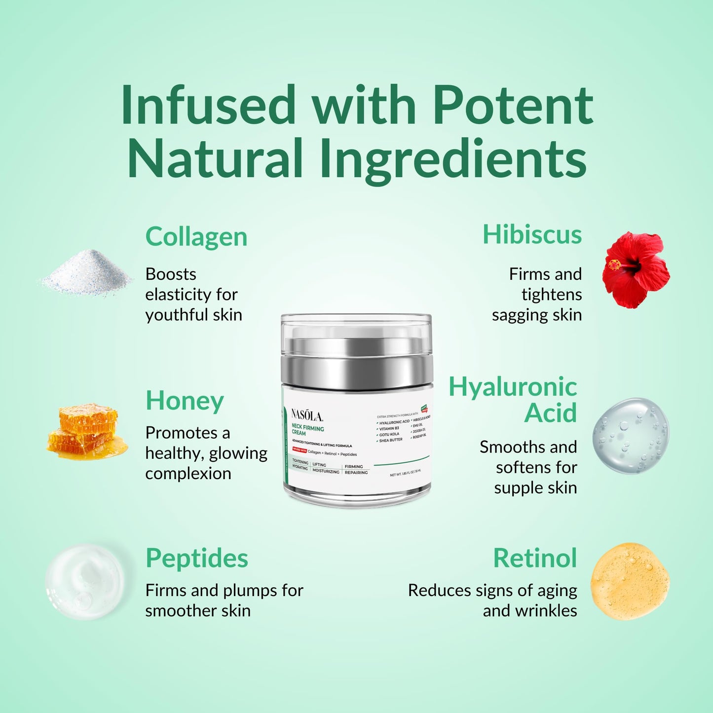 Nasola Neck Firming Cream with Retinol Collagen & Hyaluronic Acid Lifting - Turkey, Saggy Neck Tightener, Skin Tightening Cream, Anti Aging Moisturizer for Décolleté, 1.85 Fl Oz