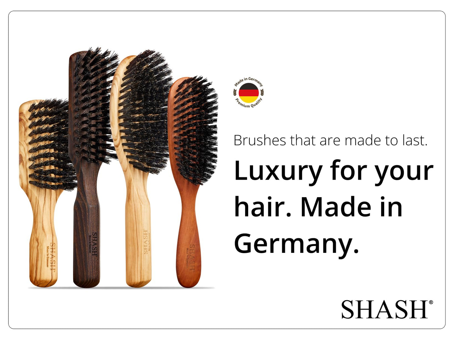 SHASH Everyday 100% Boar Bristle Hair Brush - Made in Germany | Suitable For Thin To Normal Hair, Firm, and Naturally Conditioning | Enhance Texture, Exfoliate, and Stimulate the Scalp