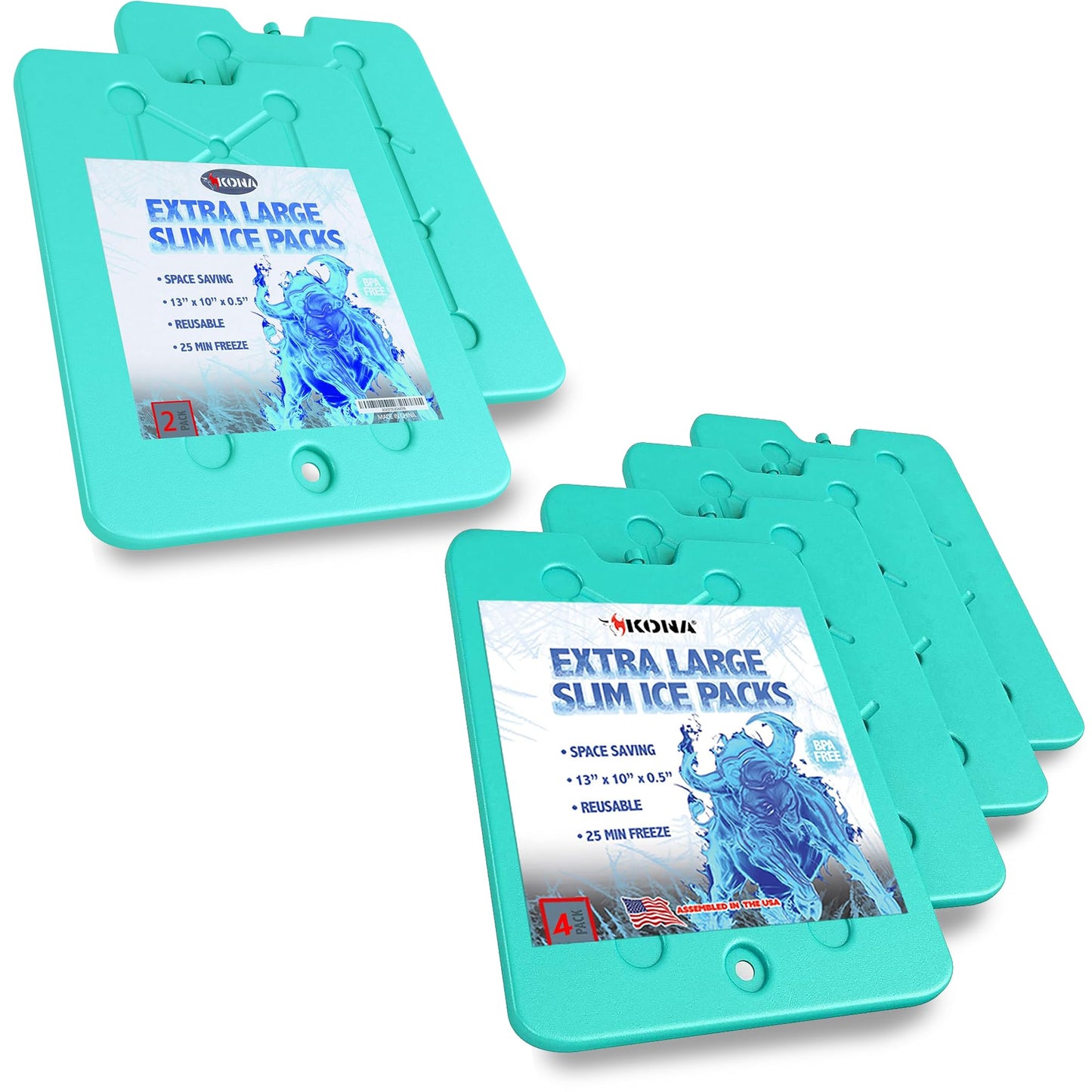 (Set of 6) XL Slim Ice Packs for Coolers - Freezer Packs - Refreezable & Reusable for Coolers - Perfect for The Beach, Camping Trips, and Sports Events