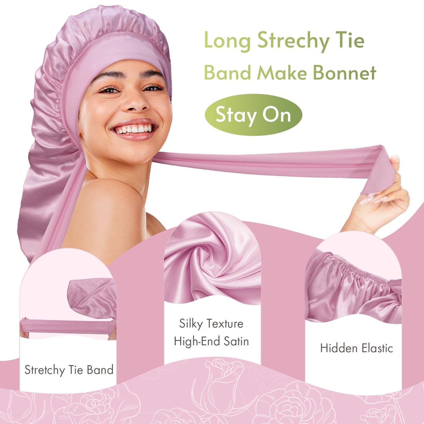 BONNET QUEEN Braid Bonnet and Long Bonnet Foldable Extra Long Silk Bonnet for Braids Satin Bonnet for Sleeping Hair Bonnet with Tie Band Long Sleep Cap