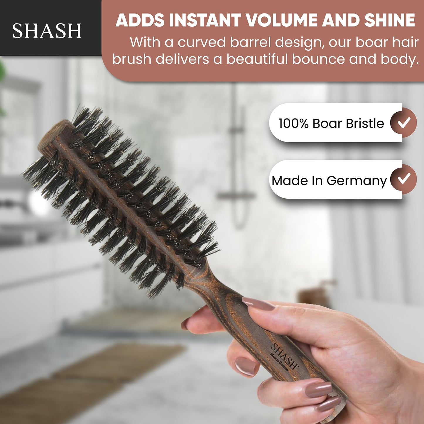 SHASH Smooth 100% Boar Bristle Body Brush - Made in Germany | Gently Exfoliates Skin for a Softer, Smoother Complexion | Promotes Circulation for a Healthy Glow