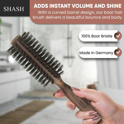 SHASH Smooth 100% Boar Bristle Body Brush - Made in Germany | Gently Exfoliates Skin for a Softer, Smoother Complexion | Promotes Circulation for a Healthy Glow