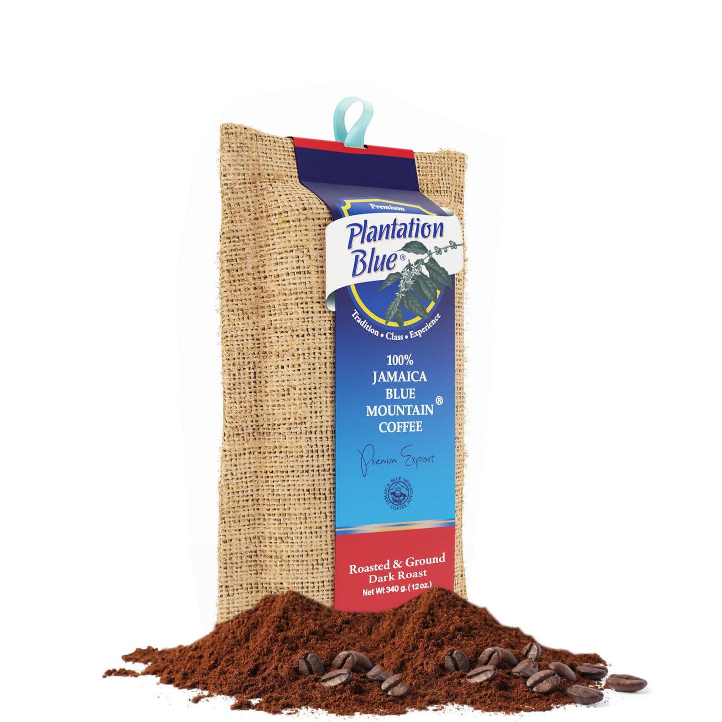 Plantation Blue 100% Jamaica Blue Mountain Coffee Dark Roasted (12oz Whole Beans & 12oz Ground)