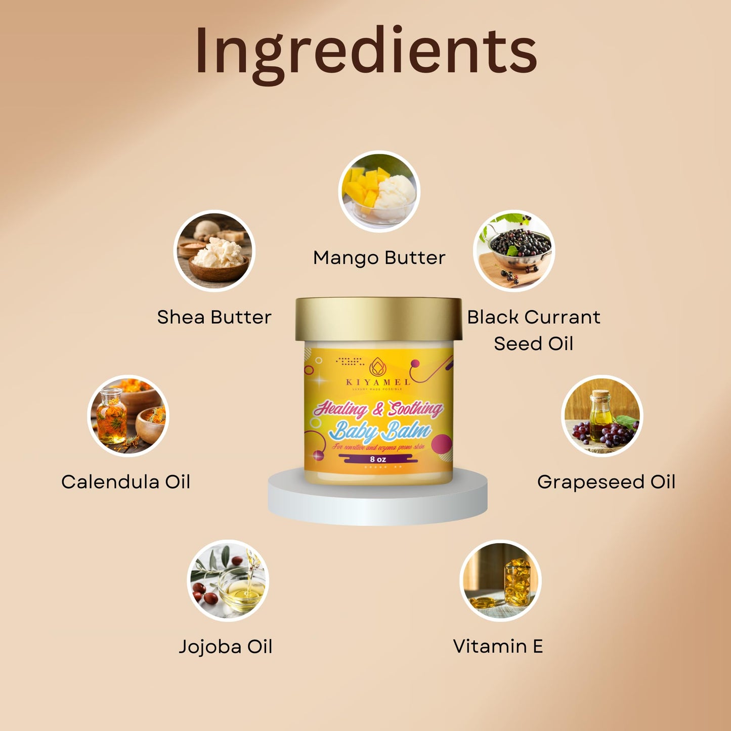 KIYAMEL Healing & Soothing Baby Balm for Sensitive and Eczema Prone Skin| Made with Mango & Shea Butter, Jojoba oil and Vitamin E which gives you a smooth skin and Hydrates & Nourishes Sensitive Skin