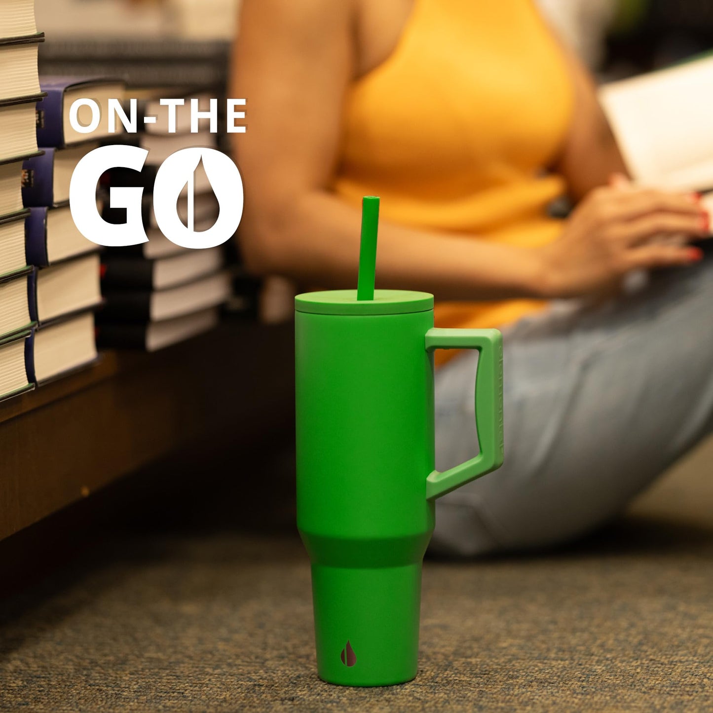 Elemental 40 oz Tumbler with Handle and Straw - Spill Proof Insulated Stainless Steel Commuter for Hot and Cold Beverages - Travel Coffee Mug with 2 Straws & Spill Proof Lid - 40oz - Green