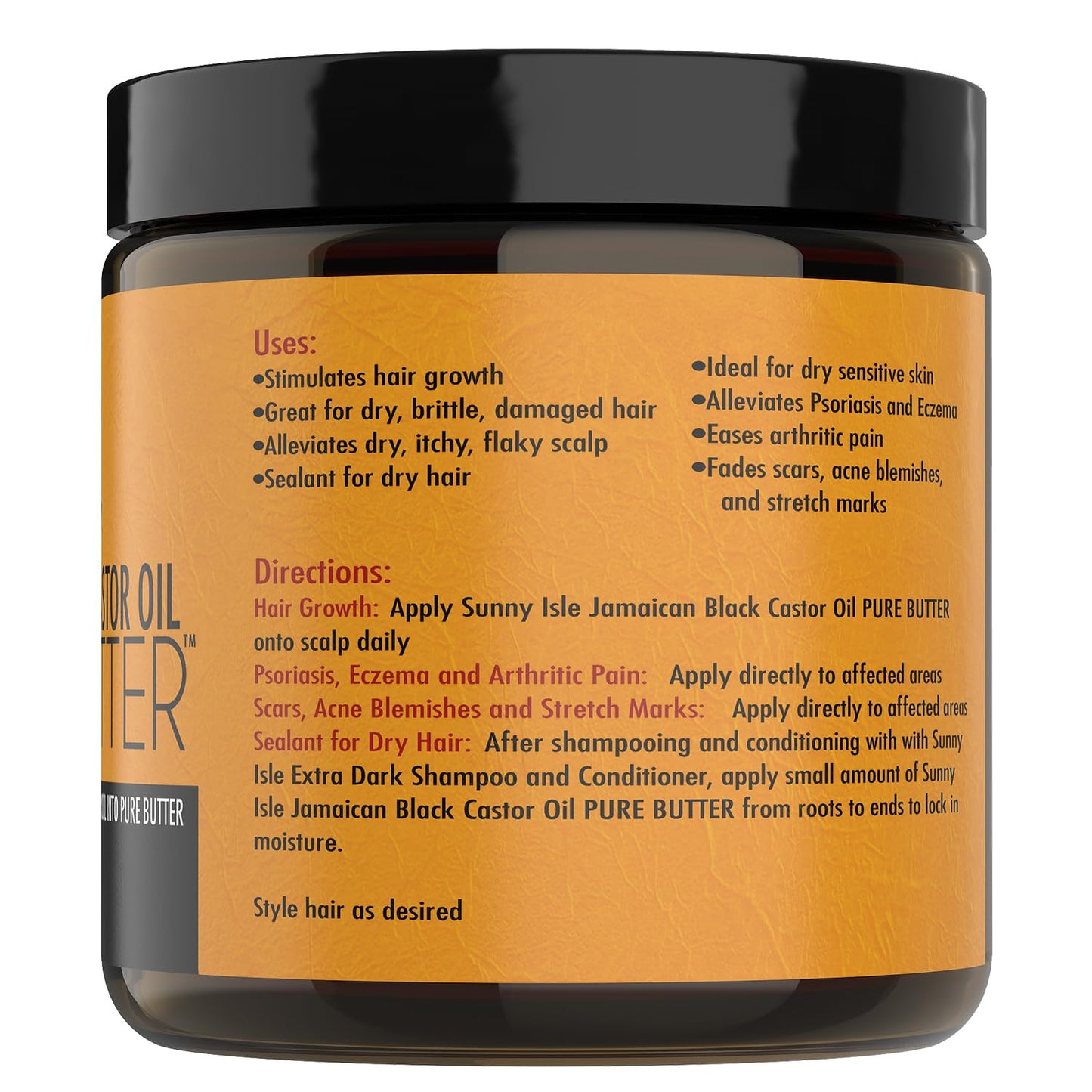 Sunny Isle Jamaican Black Castor Oil Pure Butter, 4 fl. oz. | 100% Natural, Ideal for Dry Sensitive Skin, Fades Scars & Blemishes