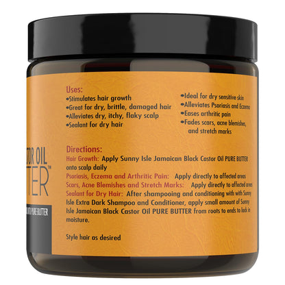 Sunny Isle Jamaican Black Castor Oil Pure Butter, 4 fl. oz. | 100% Natural, Ideal for Dry Sensitive Skin, Fades Scars & Blemishes