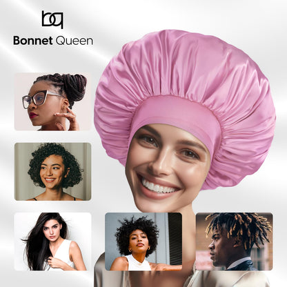 BONNET QUEEN Silk Bonnet for Sleeping Women Satin Bonnet Hair Bonnet Adjustable Hair Bonnet Night Sleep Cap Jade+Pink