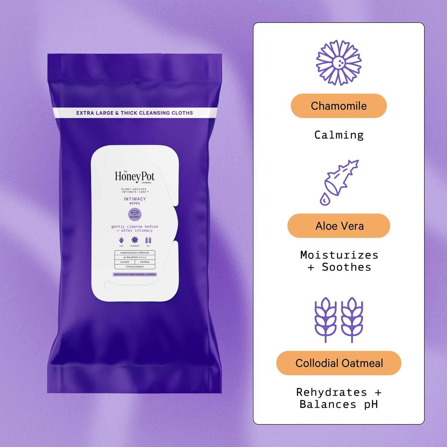 The Honey Pot Company - Intimacy Cleansing Wipes - PH Balancing, Paraben Free, Feminine Products - Ultra-thick and Extra Large Cleansing Cloths for the Bedroom - 20 ct.