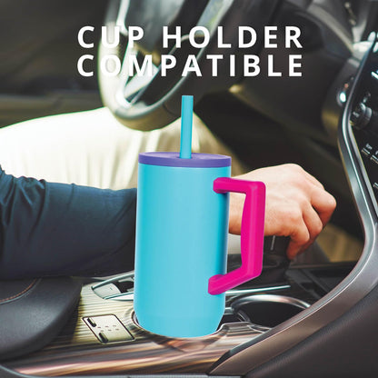 Elemental 40 oz Tumbler with Handle and Straw - Spill Proof Insulated Stainless Steel Commuter for Hot and Cold Beverages - Travel Coffee Mug with 2 Straws & Spill Proof Lid - 40oz - Blue Tie Dye