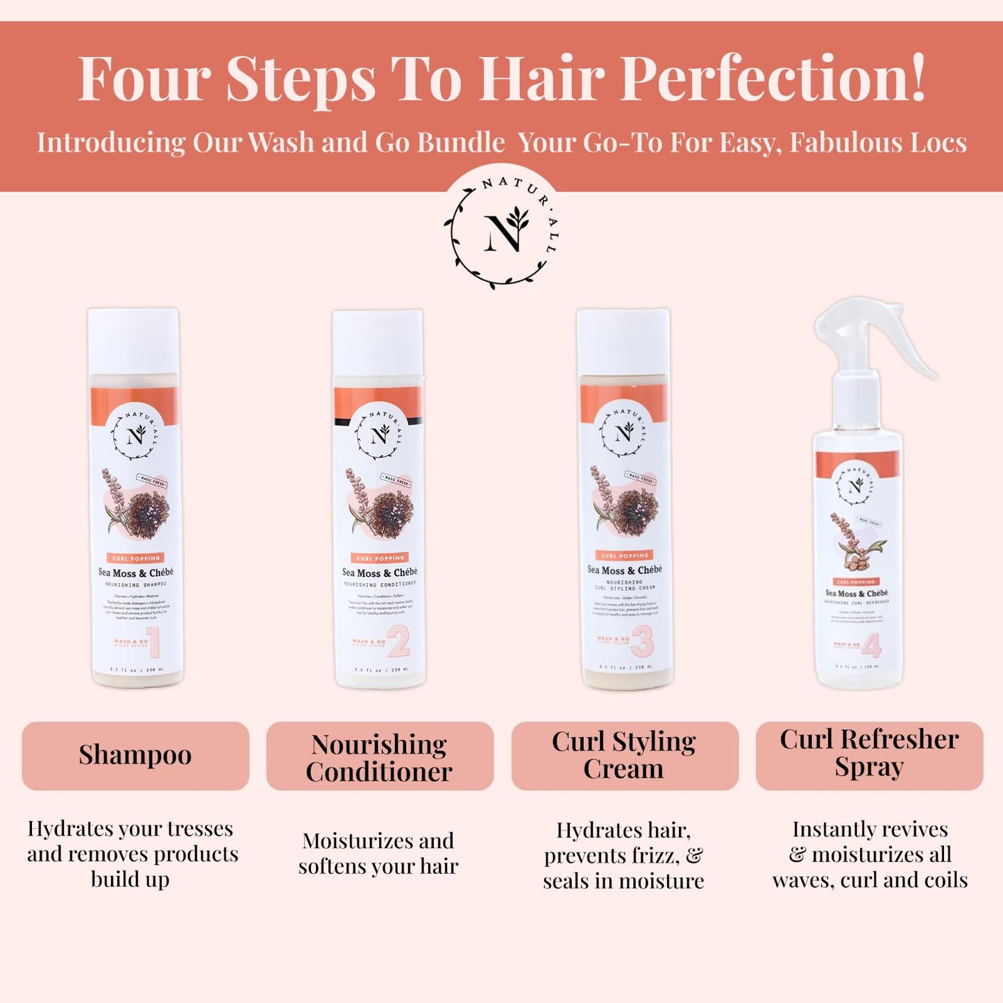 NaturAll Avocado & Kiwi Leave In Conditioner & Sea Moss & Chebe Curl Cream- Hair Styling Products for Curl Defining, Frizz Control- Paraben & Sulfate Free Curl Enhancing Hair Products