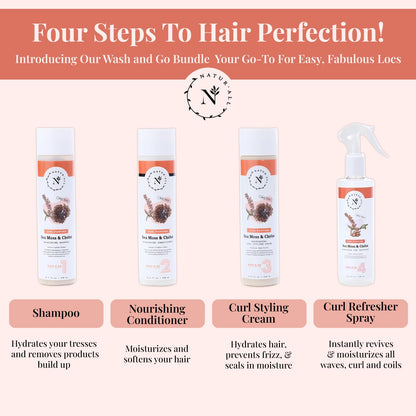 NaturAll Avocado & Kiwi Leave In Conditioner & Sea Moss & Chebe Curl Cream- Hair Styling Products for Curl Defining, Frizz Control- Paraben & Sulfate Free Curl Enhancing Hair Products